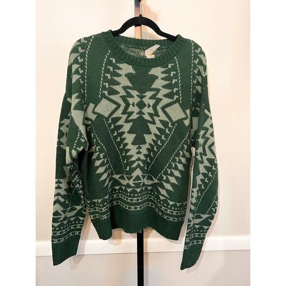 NWT Wonderly Sweater Crew Neck Long Sleeves Tribal Print Knit Green Womens XL - Picture 1 of 8